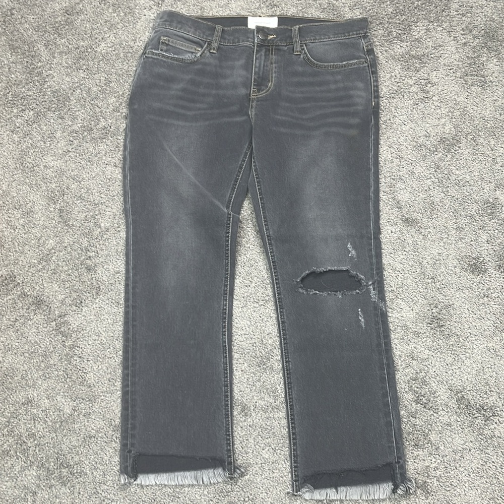 Black Faded Cropped Straight Jeans Current/Elliott Size 28
